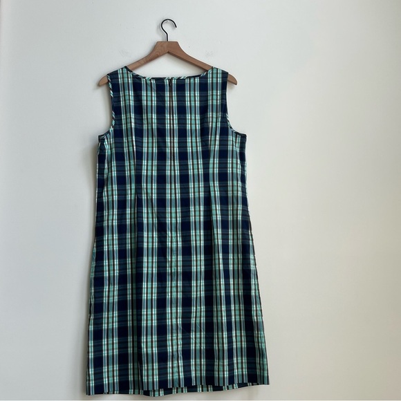 Talbots Blue Green Tartan Plaid Sleeveless Ruffle Stretch Sheath Dress Size 12 - Picture 12 of 12